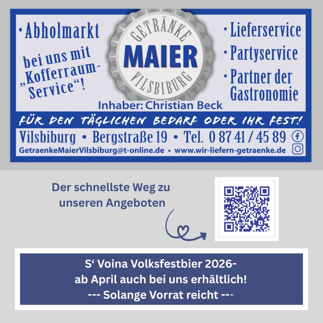 Werbemotiv von Getränke Maier Vilsbiburg mit Angeboten und QR-Code